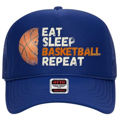 Eat Sleep Basketball Repeat Fun Basketball Fans High Crown Mesh Back Trucker Hat