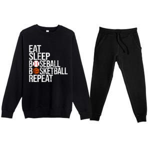 Eat Sleep Baseball Basketball Repeat Funny Ball Premium Crewneck Sweatsuit Set