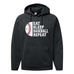 Eat Sleep Baseball Repeat Baseball Player Funny Baseball Performance Fleece Hoodie