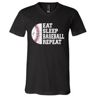 Eat Sleep Baseball Repeat Baseball Player Funny Baseball V-Neck T-Shirt