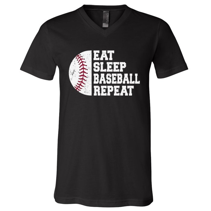 Eat Sleep Baseball Repeat Baseball Player Funny Baseball V-Neck T-Shirt