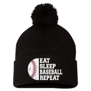 Eat Sleep Baseball Repeat Baseball Player Funny Baseball Pom Pom 12in Knit Beanie