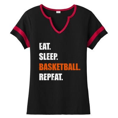 Eat Sleep Basketball Repeat Ladies Halftime Notch Neck Tee