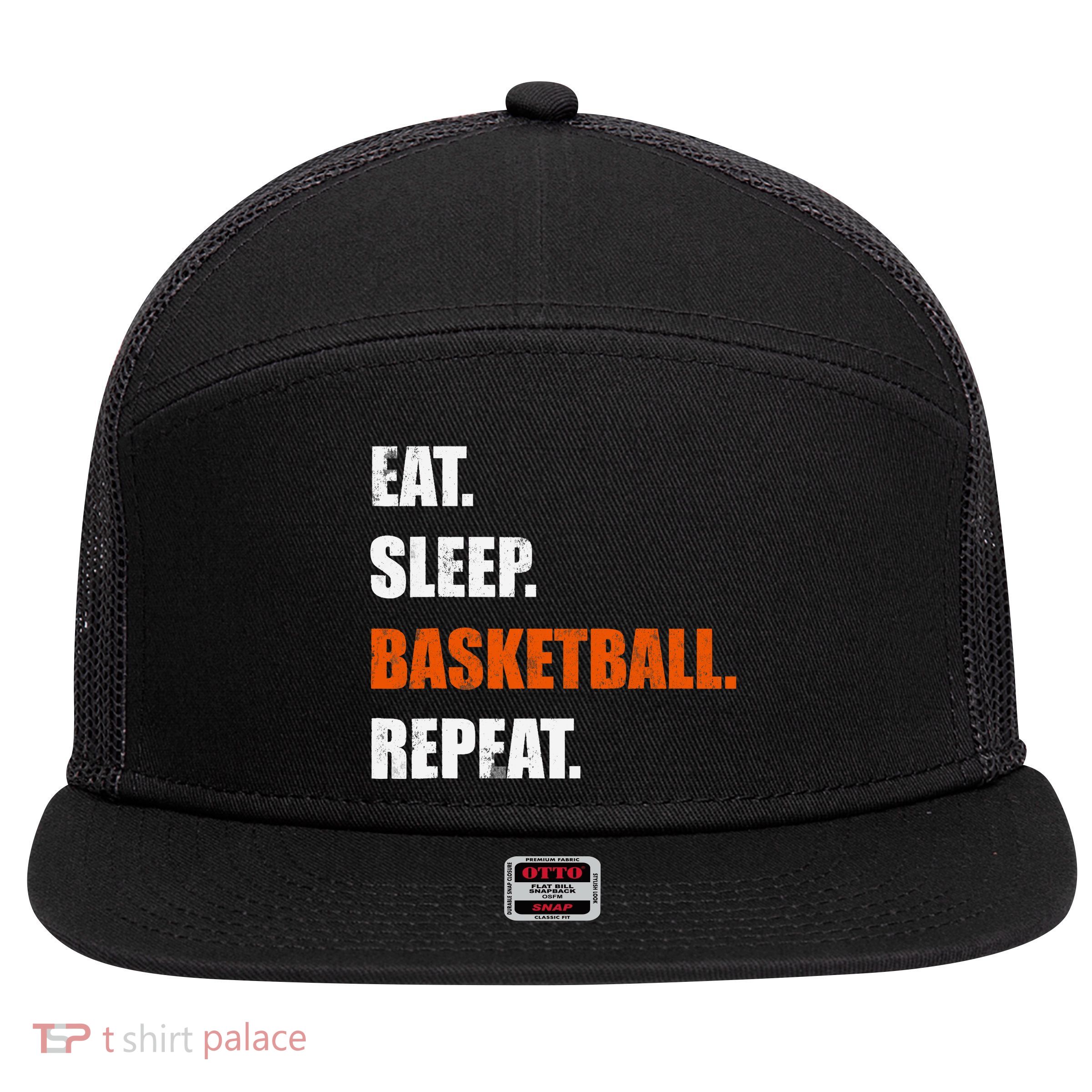 Eat Sleep Basketball Repeat 7 Panel Mesh Trucker Snapback Hat