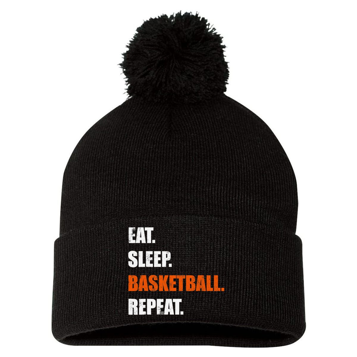 Eat Sleep Basketball Repeat Pom Pom 12in Knit Beanie
