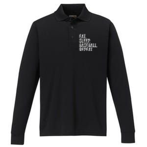 Eat Sleep Baseball Repeat Performance Long Sleeve Polo