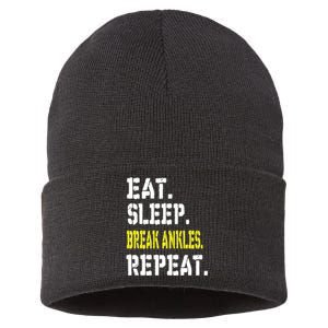 Eat Sleep Break Ankles Repeat Funny Basketball Gift Sustainable Knit Beanie