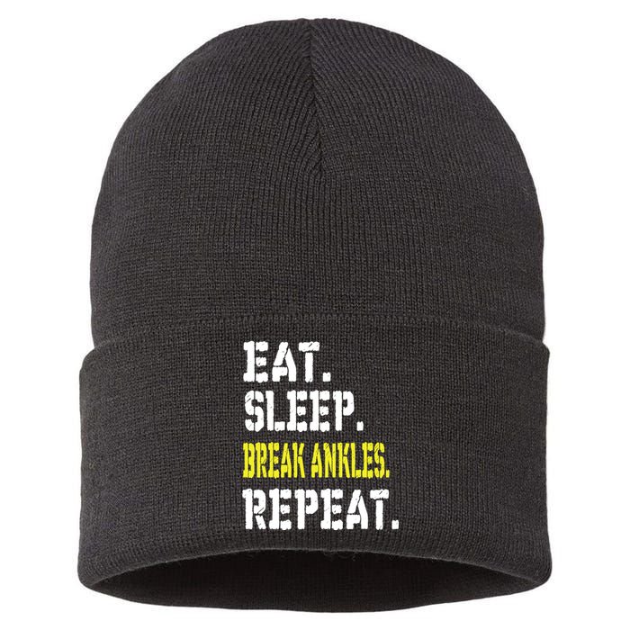 Eat Sleep Break Ankles Repeat Funny Basketball Gift Sustainable Knit Beanie