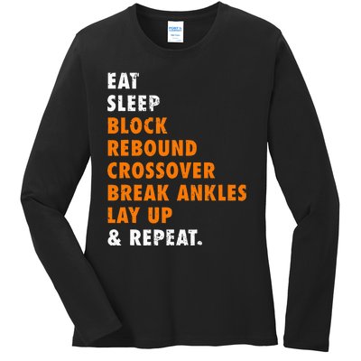 Eat Sleep Basketball Repeat Ladies Long Sleeve Shirt