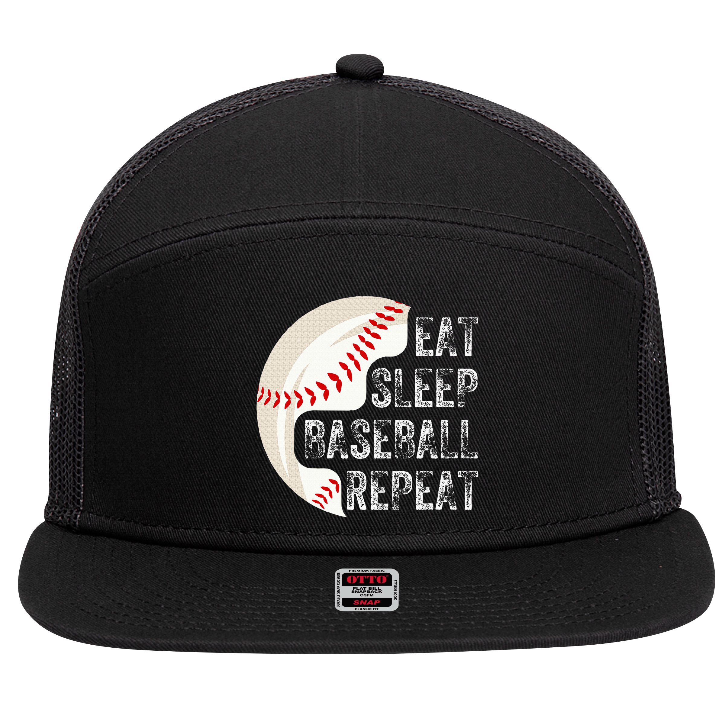 Eat Sleep Baseball Repeat Baseball 7 Panel Mesh Trucker Snapback Hat
