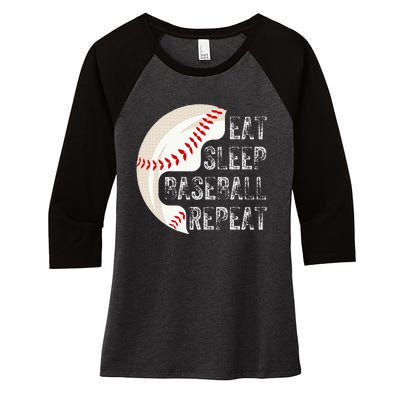 Eat Sleep Baseball Repeat Baseball Women's Tri-Blend 3/4-Sleeve Raglan Shirt