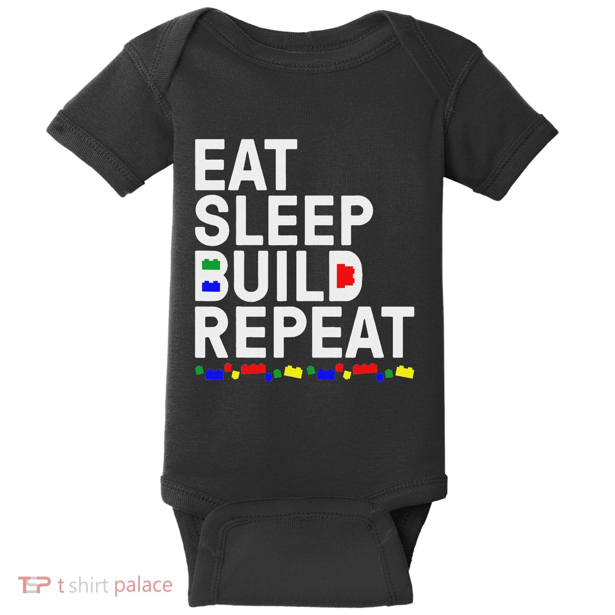 Eat Sleep Build Gift Cool Blocks Building Baby Bodysuit