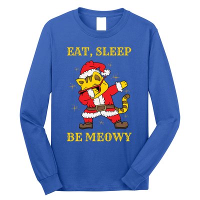 Eat Sleep Be Meowy Funny Santa Claus Dabbing Cat Pun Xmas Gift Long Sleeve Shirt