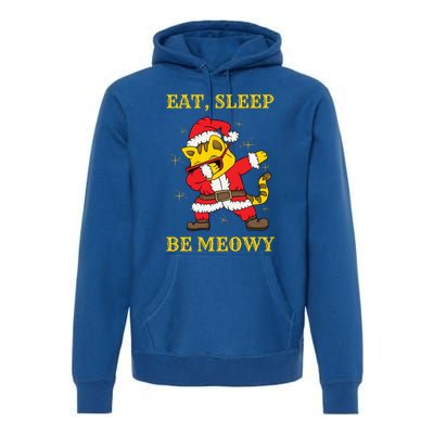 Eat Sleep Be Meowy Funny Santa Claus Dabbing Cat Pun Xmas Gift Premium Hoodie