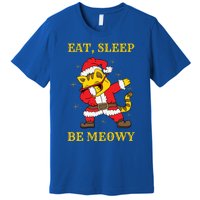 Eat Sleep Be Meowy Funny Santa Claus Dabbing Cat Pun Xmas Gift Premium T-Shirt