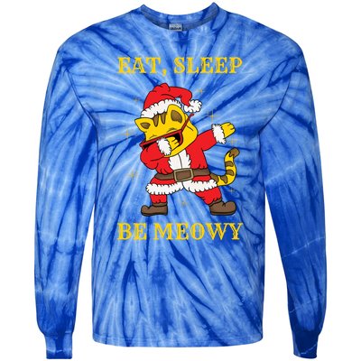 Eat Sleep Be Meowy Funny Santa Claus Dabbing Cat Pun Xmas Gift Tie-Dye Long Sleeve Shirt