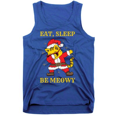 Eat Sleep Be Meowy Funny Santa Claus Dabbing Cat Pun Xmas Gift Tank Top