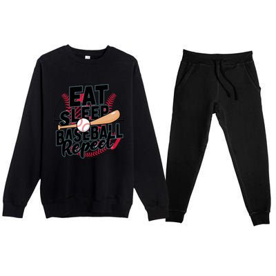 Eat Sleep Baseball Repeat Funny Baseball Player Funny Gift Premium Crewneck Sweatsuit Set