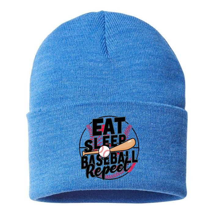 Eat Sleep Baseball Repeat Funny Baseball Player Funny Gift Sustainable Knit Beanie