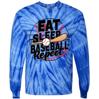 Eat Sleep Baseball Repeat Funny Baseball Player Funny Gift Tie-Dye Long Sleeve Shirt