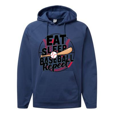 Eat Sleep Baseball Repeat Funny Baseball Player Funny Gift Performance Fleece Hoodie