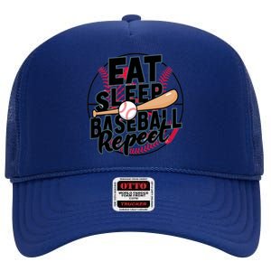 Eat Sleep Baseball Repeat Funny Baseball Player Funny Gift High Crown Mesh Back Trucker Hat