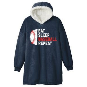 Eat Sleep Baseball Repeat Funny Bat And Ball Softball Lovers Cool Gift Hooded Wearable Blanket