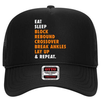 Eat Sleep Basketball Repeat Funny Gift For Basketball Player High Crown Mesh Back Trucker Hat