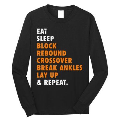 Eat Sleep Basketball Repeat Funny Gift For Basketball Player Long Sleeve Shirt