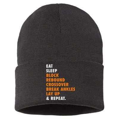 Eat Sleep Basketball Repeat Funny Gift For Basketball Player Sustainable Knit Beanie