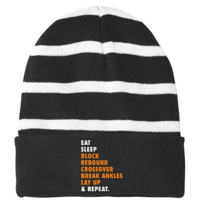 Eat Sleep Basketball Repeat Funny Gift For Basketball Player Striped Beanie with Solid Band