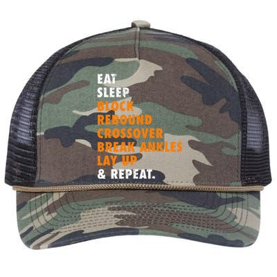 Eat Sleep Basketball Repeat Funny Gift For Basketball Player Retro Rope Trucker Hat Cap