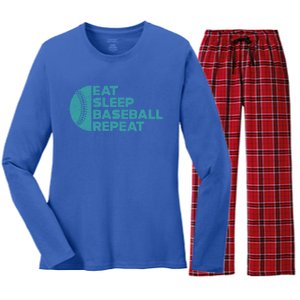 Eat Sleep Baseball Repeat Funny Bat And Ball Softball Lovers Gift Women's Long Sleeve Flannel Pajama Set 