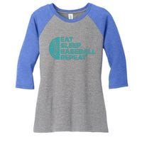 Eat Sleep Baseball Repeat Funny Bat And Ball Softball Lovers Gift Women's Tri-Blend 3/4-Sleeve Raglan Shirt