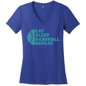 Eat Sleep Baseball Repeat Funny Bat And Ball Softball Lovers Gift Women's V-Neck T-Shirt