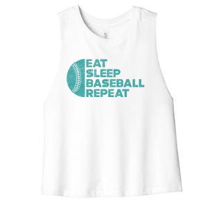 Eat Sleep Baseball Repeat Funny Bat And Ball Softball Lovers Gift Women's Racerback Cropped Tank