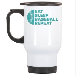 Eat Sleep Baseball Repeat Funny Bat And Ball Softball Lovers Gift Stainless Steel Travel Mug