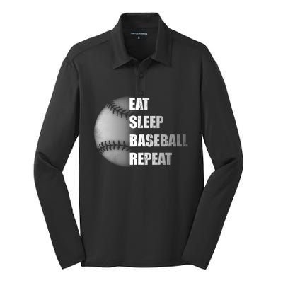 Eat Sleep Baseball Repeat Meaningful Gift Silk Touch Performance Long Sleeve Polo