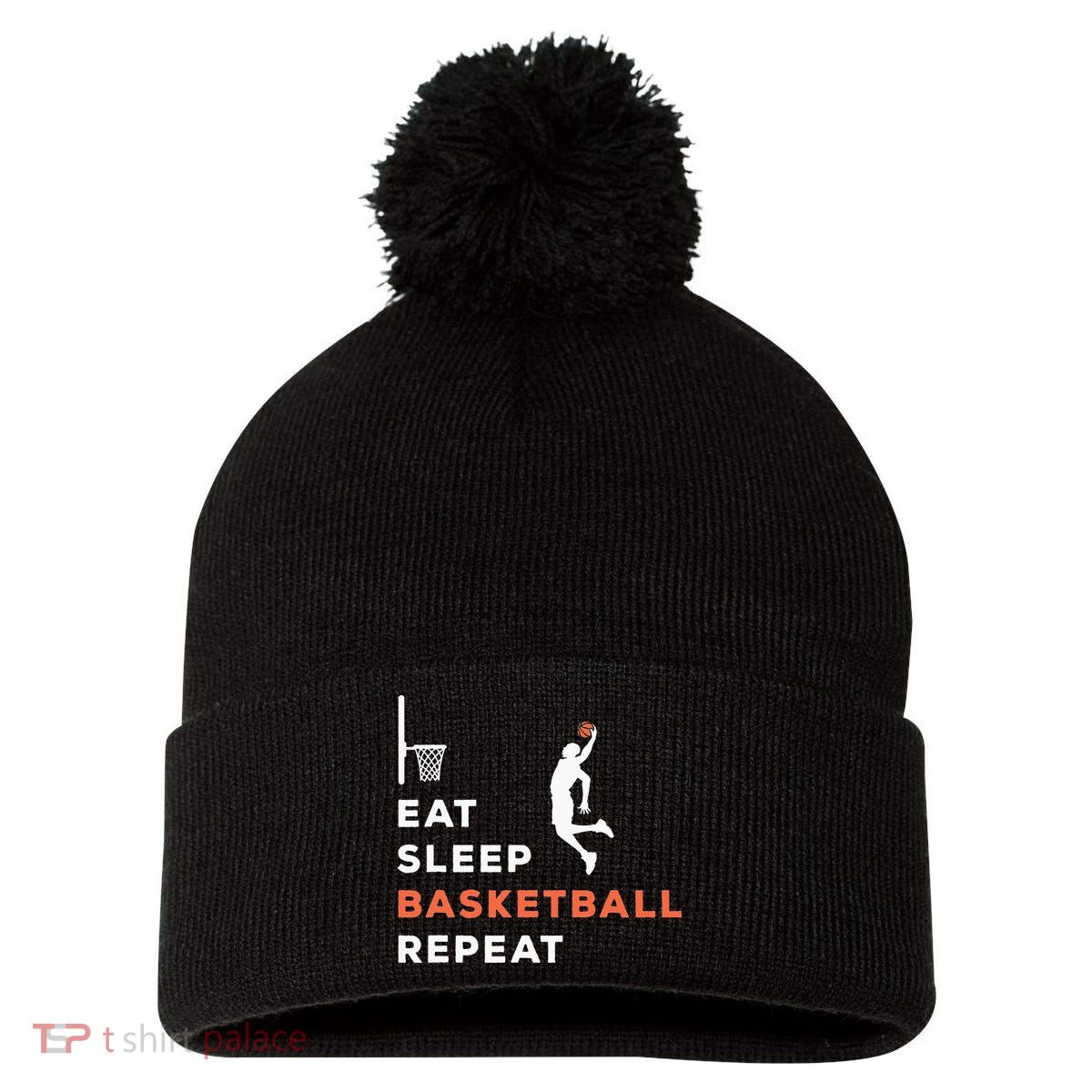 Eat Sleep Basketball Repeat Player Coach Hooper Pom Pom 12in Knit Beanie