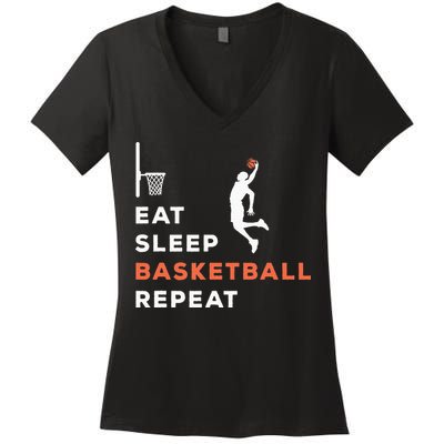 Eat Sleep Basketball Repeat Player Coach Hooper Women's V-Neck T-Shirt