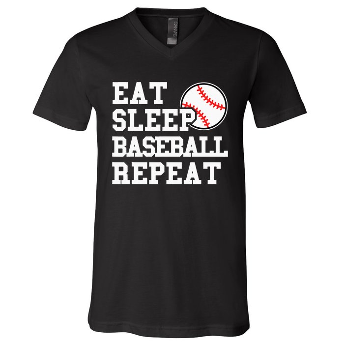 Eat Sleep Baseball Repeat Funny Baseball Lover V-Neck T-Shirt