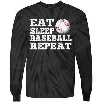 Eat Sleep Baseball Repeat Funny Baseball Lover Tie-Dye Long Sleeve Shirt