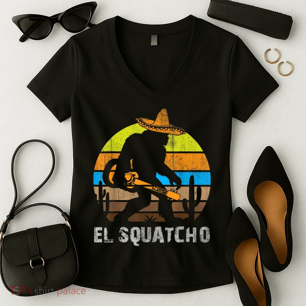 El Squatcho Bigfoot Sasquatch Women's V-Neck T-Shirt