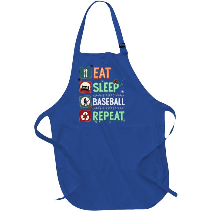 Eat Sleep Baseball Repeat Christmas Baseball Player Xmas Cute Gift Full-Length Apron With Pockets