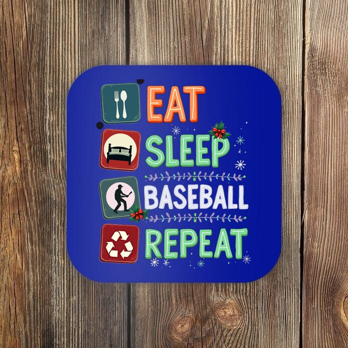 Eat Sleep Baseball Repeat Christmas Baseball Player Xmas Cute Gift Coaster