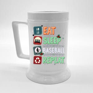 Eat Sleep Baseball Repeat Christmas Baseball Player Xmas Cute Gift Beer Stein