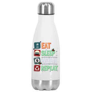 Eat Sleep Baseball Repeat Christmas Baseball Player Xmas Cute Gift Stainless Steel Insulated Water Bottle