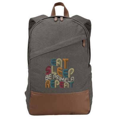 Eat Sleep Be Pamela Repeat Funny Groovy Retro Pamela Cotton Canvas Backpack