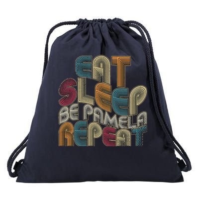 Eat Sleep Be Pamela Repeat Funny Groovy Retro Pamela Drawstring Bag