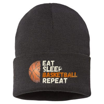 Eat Sleep Basketball Repeat Fun Basketball Fans Sustainable Knit Beanie